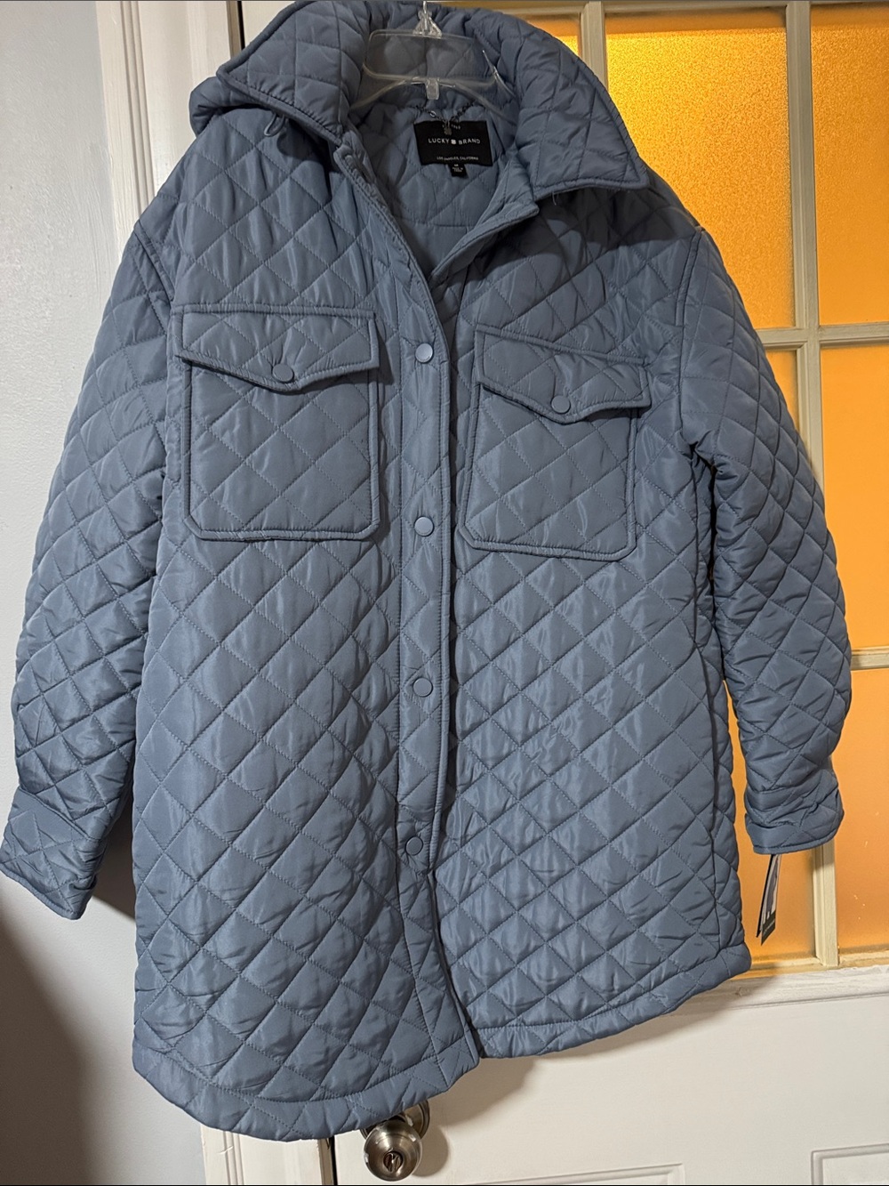 Lucky Brand Quilted Slate Blue Puffer Shacket Jacket